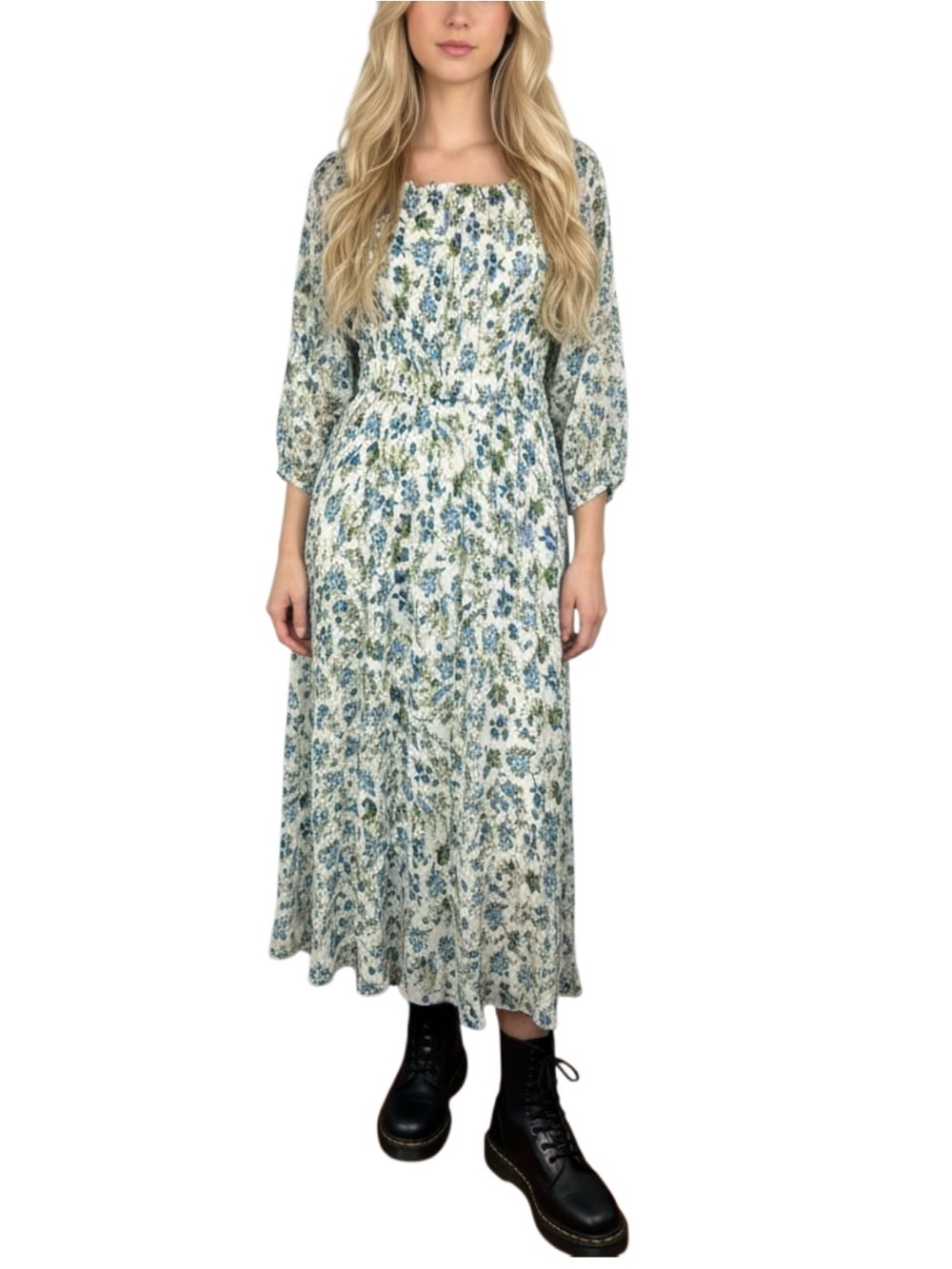 Cottage Core Whimsigoth mermaid 90s Green/Blue Floral Sheer Dress Women’s 4